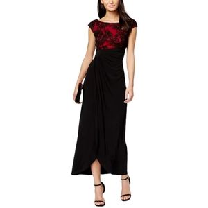 NEW Red & Black Soutache Faux-wrap Gown Size 6